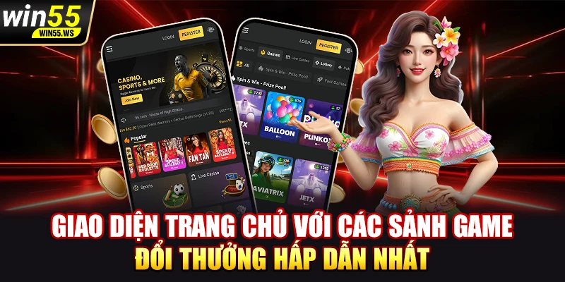 Giao diện trang chủ với các sảnh game đổi thưởng hấp dẫn nhất